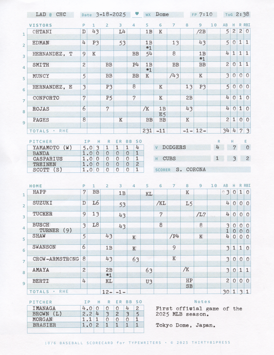 Baseball Scoresheets for Typewriters