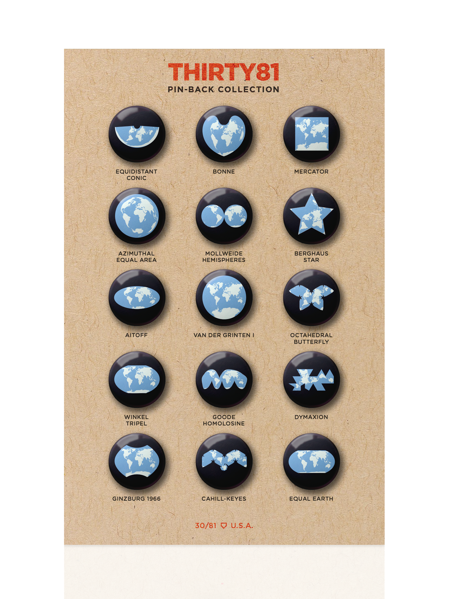 One Earth, Many Projections Pin-Back Set