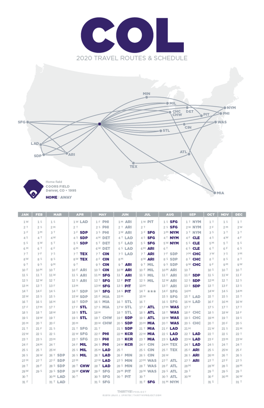 Coors Field / COL<br>2020 Routes & Schedule